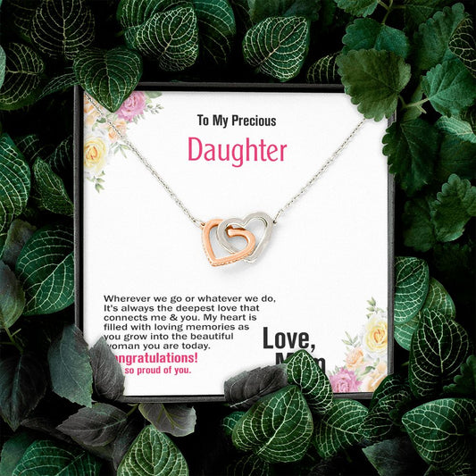 To My Precious Daughter, Love Mom, Interlocking Hearts Necklace, Jewelry Gift