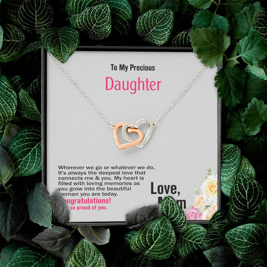 To My Precious Daughter, Love Mom, Interlocking Hearts Necklace, Jewelry Gift