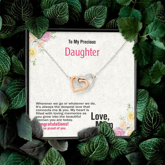 To My Precious Daughter, Love Mom, Interlocking Hearts Necklace, Jewelry Gift