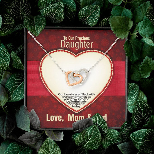 To Our Precious Daughter, Love Mom & Dad, Interlocking Hearts Necklace, Jewelry, Gift - YERTIZZ.COM