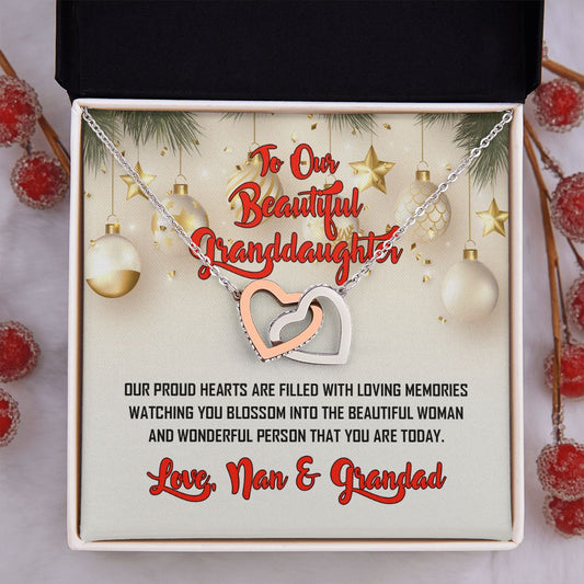 To Our Beautiful Granddaughter, Love Nan & Grandad, Interlocking Hearts Necklace - YERTIZZ.COM