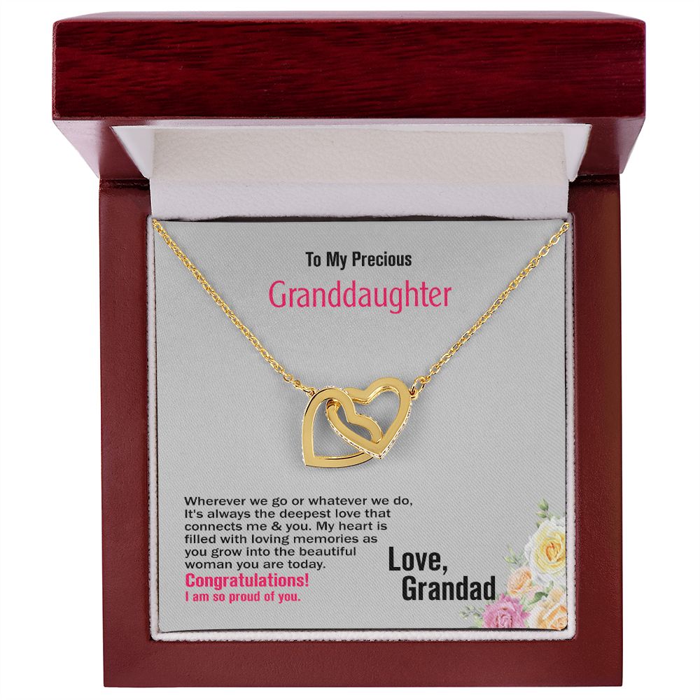 To My Precious Granddaughter, Love Grandad, Interlocking Hearts Necklace, Jewelry Gift - YERTIZZ.COM