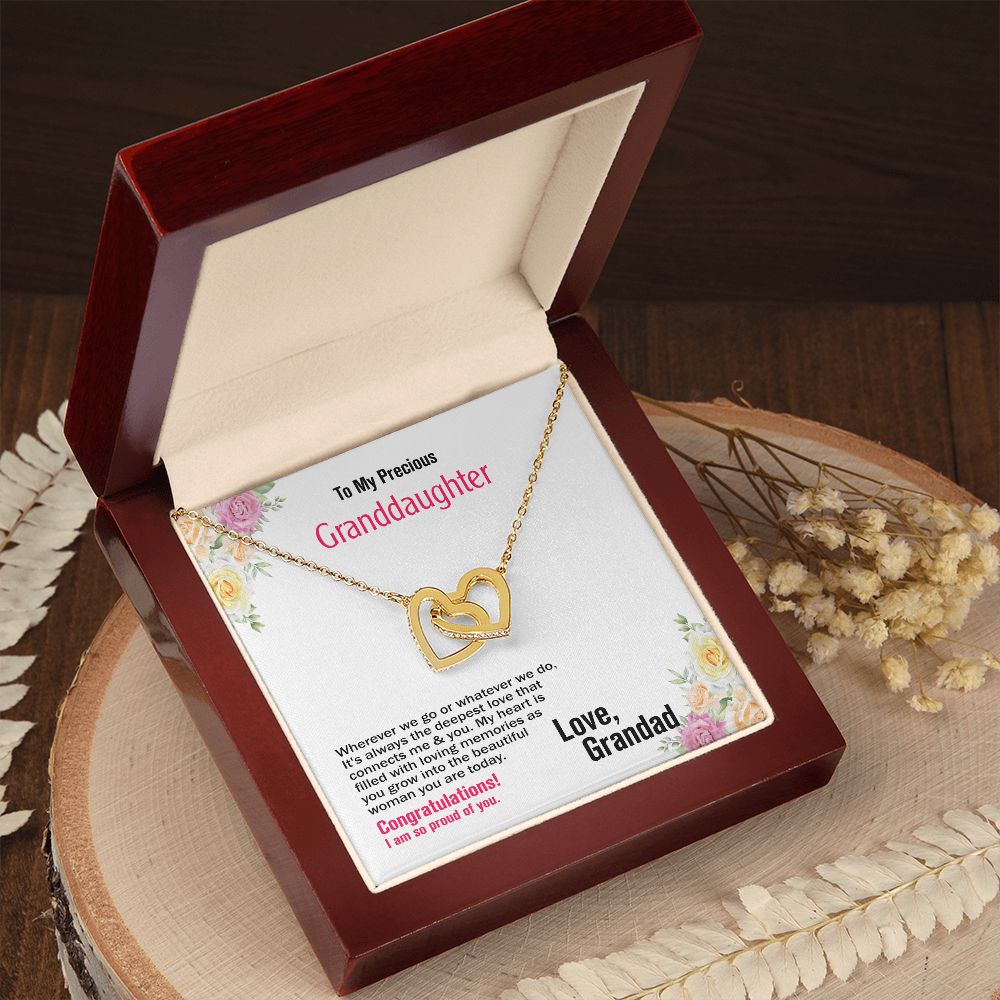 To My Precious Granddaughter, Love Grandad, Interlocking Hearts Necklace, Jewelry Gift - YERTIZZ.COM