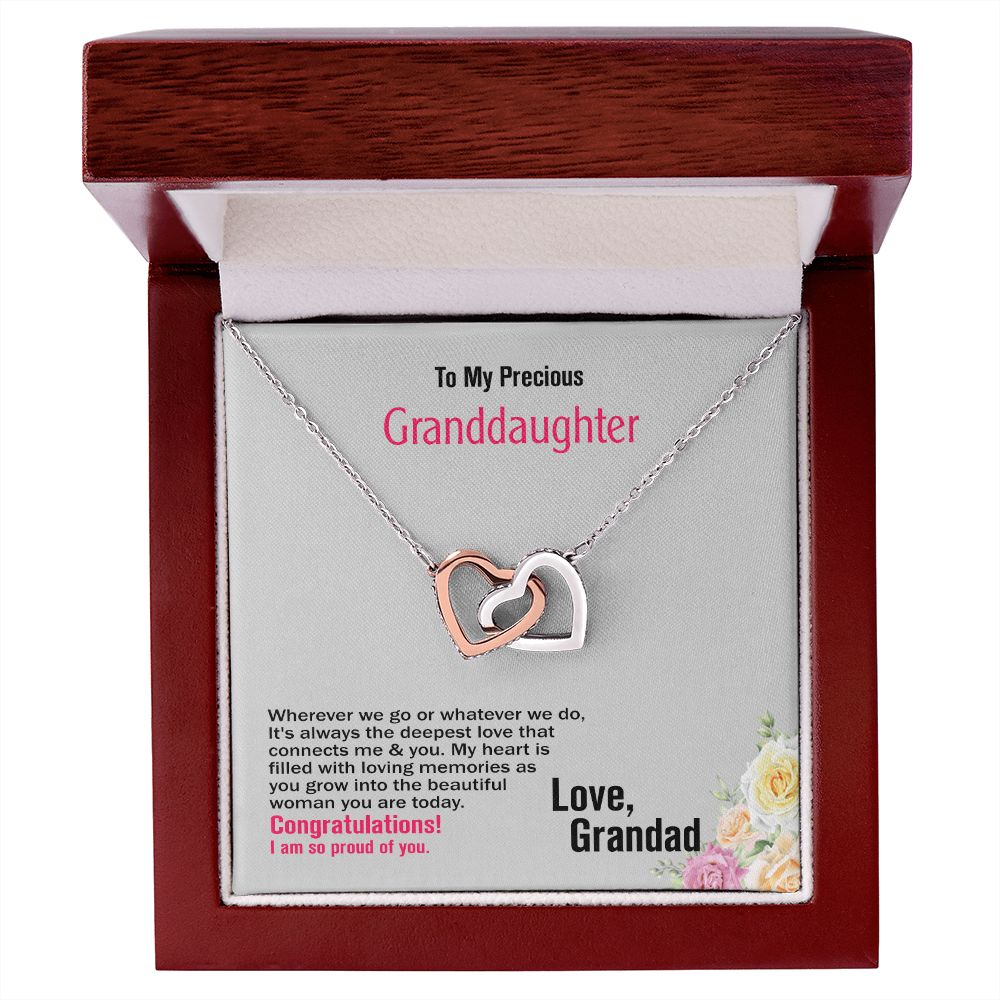 To My Precious Granddaughter, Love Grandad, Interlocking Hearts Necklace, Jewelry Gift - YERTIZZ.COM