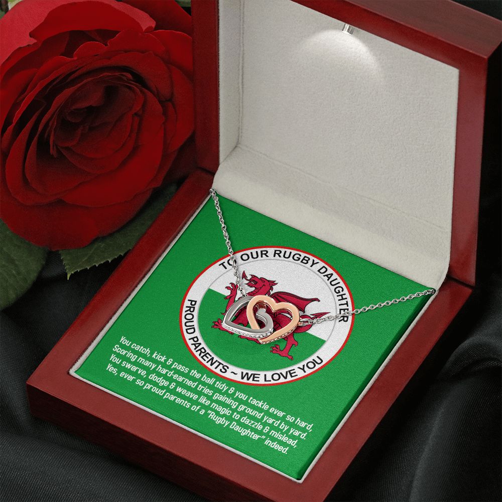 To Our Rugby Daughter, From Proud Parents, Interlocking Hearts Necklace