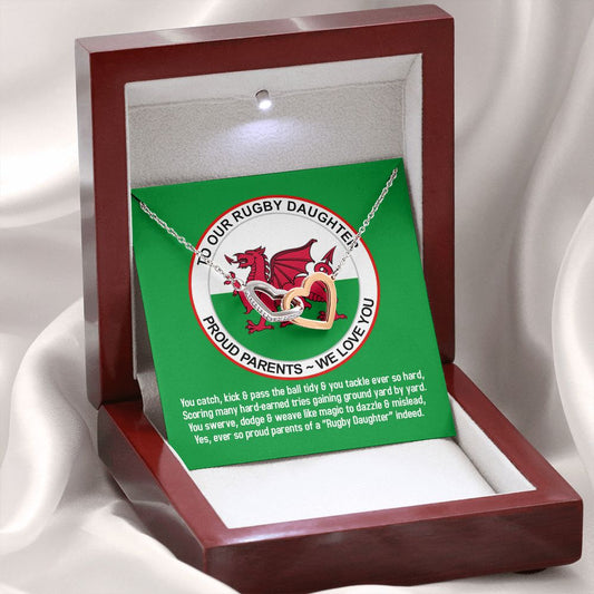 To Our Rugby Daughter, From Proud Parents, Interlocking Hearts Necklace