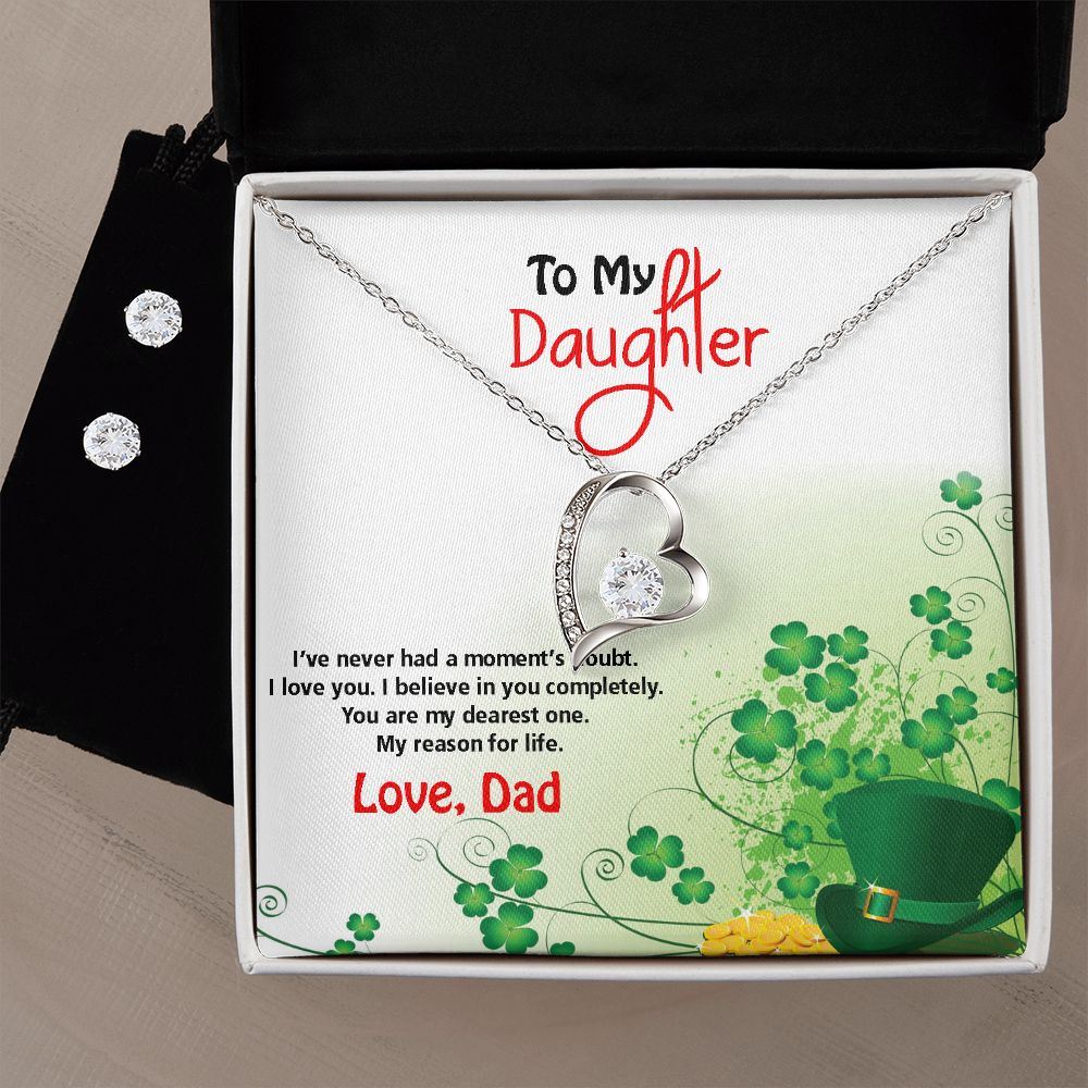 To My Daughter, St. Patrick's Day, Forever Love Necklace, CZ Earrings - YERTIZZ.COM