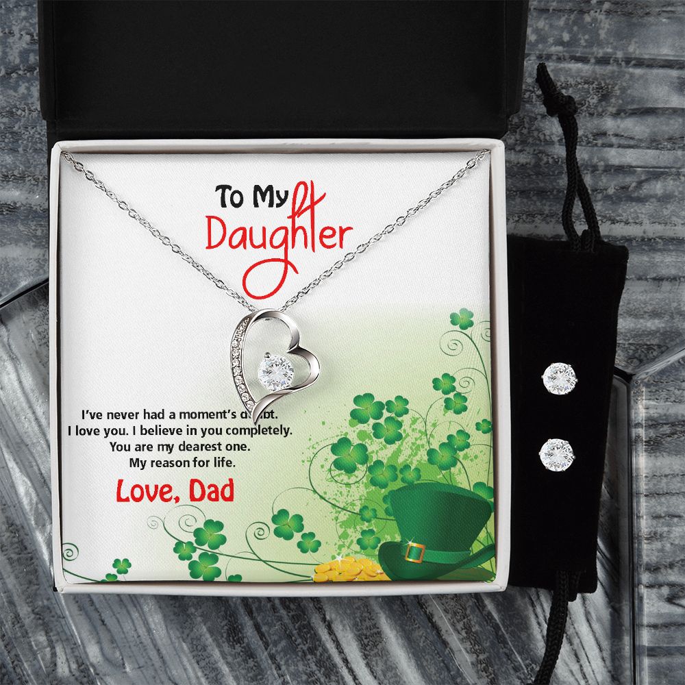 To My Daughter, St. Patrick's Day, Forever Love Necklace, CZ Earrings - YERTIZZ.COM