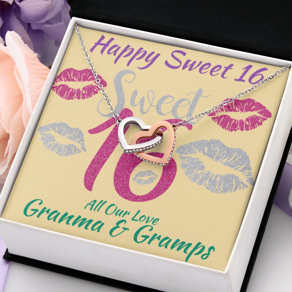 Two Hearts Interlocking Necklace, Jewelry, Gift, Sweet 16, Grandma, Gramps, Birthday - YERTIZZ.COM