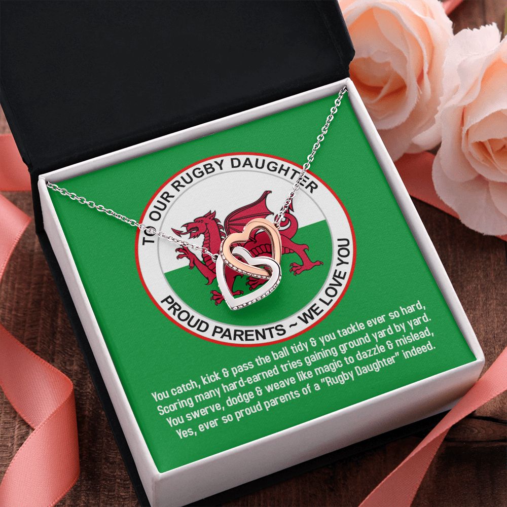 To Our Rugby Daughter, From Proud Parents, Interlocking Hearts Necklace