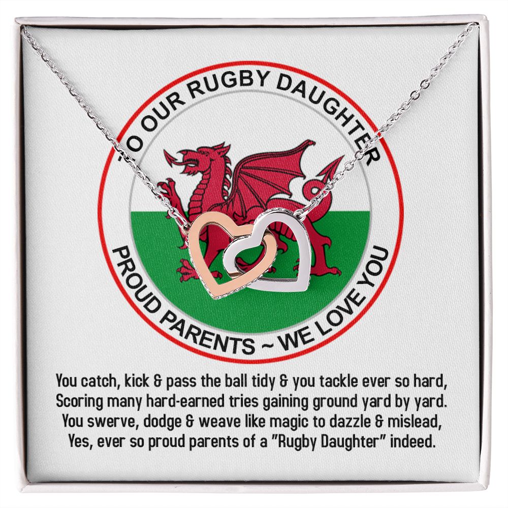 To Our Rugby Daughter, From Proud Parents, Interlocking Hearts Necklace
