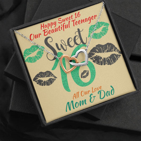 Two Hearts Interlocking Necklace, Jewelry, Gift, Sweet 16, Mom & Dad, Birthday - YERTIZZ.COM