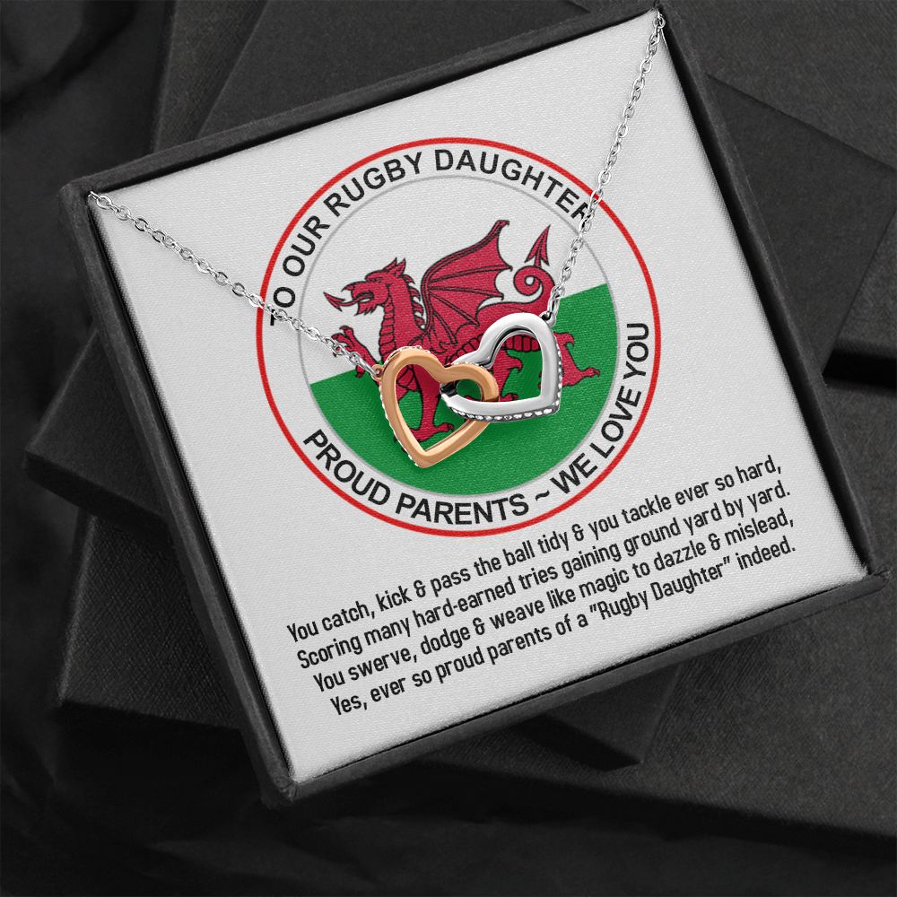 To Our Rugby Daughter, From Proud Parents, Interlocking Hearts Necklace