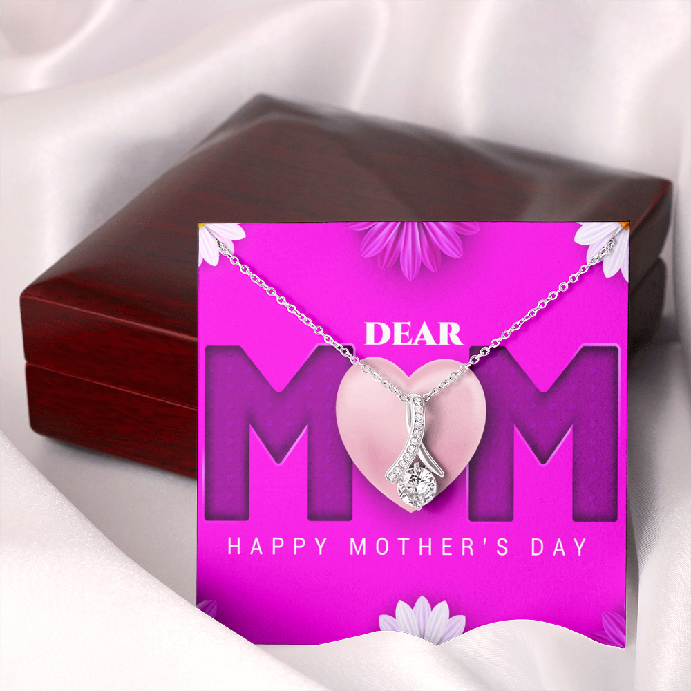 Mother's Day, Gift, Alluring Beauty Necklace, Jewelry, Ribbon shaped, Pendant, 7mm, Cubic Zirconia, 14K White Gold, 18-22in adjustable chain