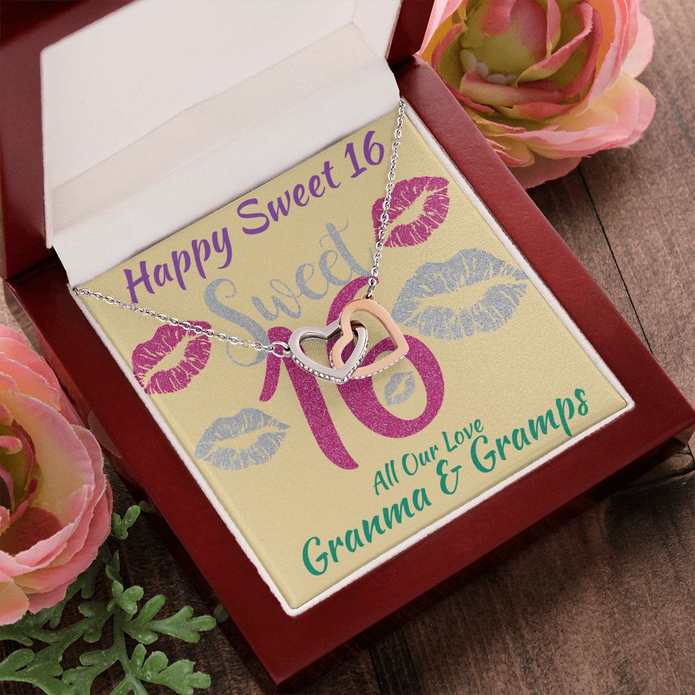 Two Hearts Interlocking Necklace, Jewelry, Gift, Sweet 16, Grandma, Gramps, Birthday - YERTIZZ.COM