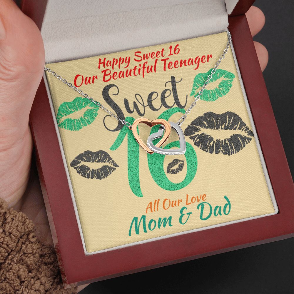 Two Hearts Interlocking Necklace, Jewelry, Gift, Sweet 16, Mom & Dad, Birthday - YERTIZZ.COM