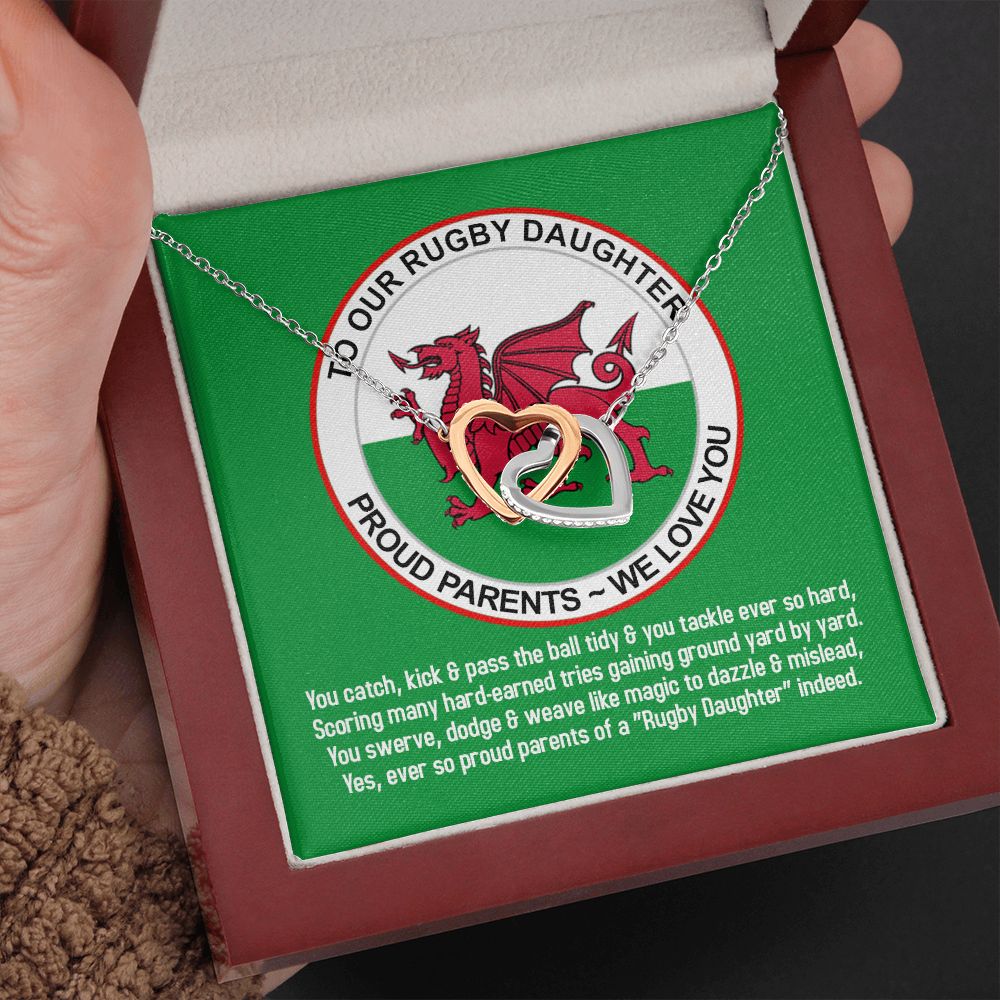To Our Rugby Daughter, From Proud Parents, Interlocking Hearts Necklace