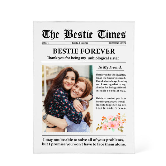 Personalized "Bestie Forever" Acrylic Block – Custom Best Friend Gift with Floral Design, Unbiological Sister Keepsake