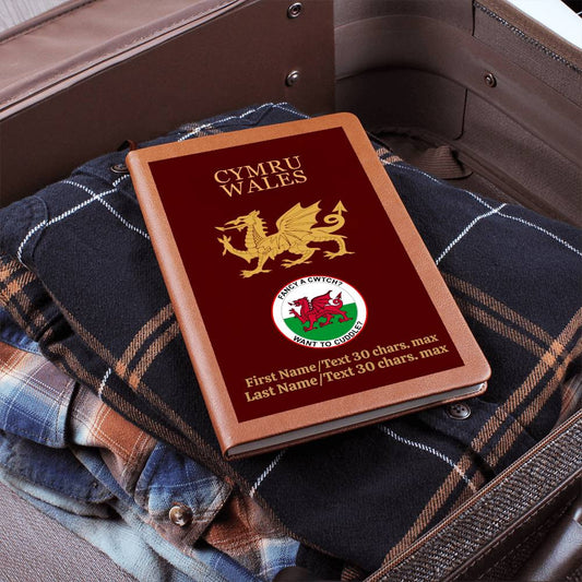 BURGUNDY Personalized Vegan Leather Graphic Journal-CYMRU-WALES JOURNAL