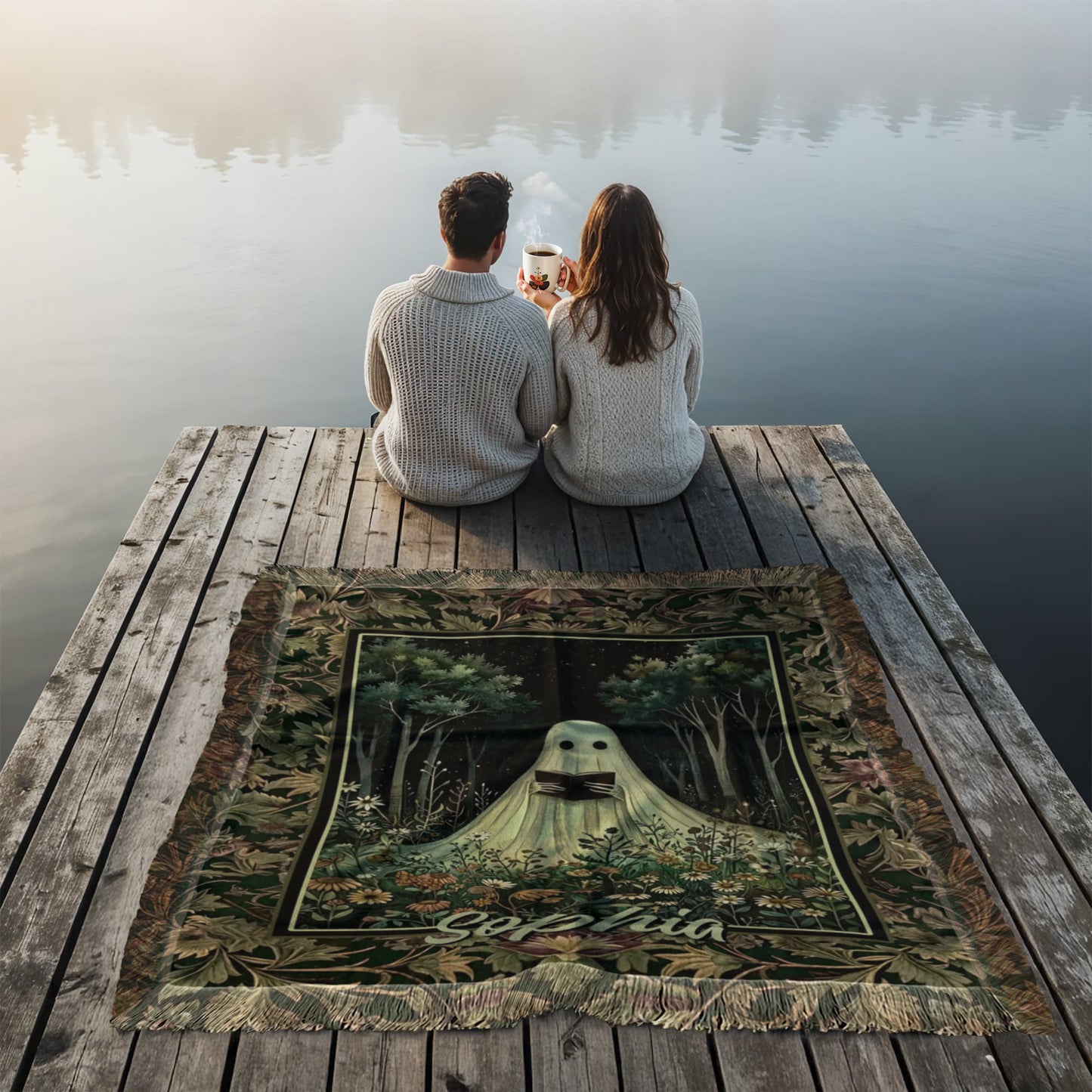 Spooky Ghost Reading Blanket – Halloween Cozy Throw for Home & Outdoor