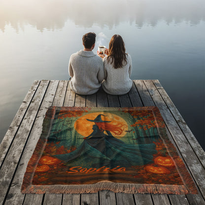 Personalized Witch Skeleton Blanket – Custom Halloween Throw with Name !