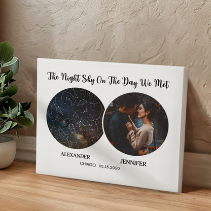 Personalized Night Sky Map Canvas – Custom Star Map with Photo, Names, Date & Location | Romantic Gift for Couples