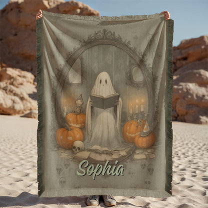 Haunted Pumpkin Ghost Blanket – Cozy Halloween Throw for Spooky Nights !