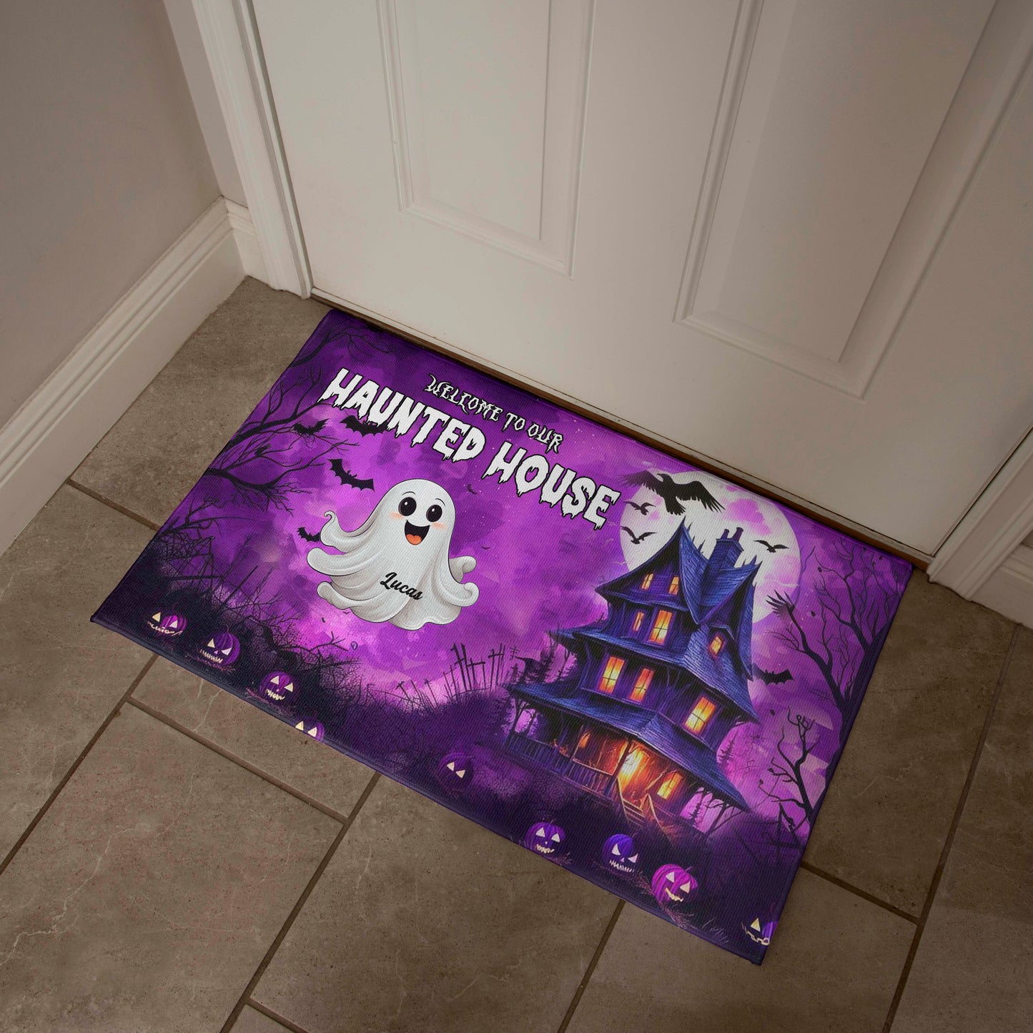 Welcome to Our Haunted House: A Spooky Family Greeting Mat !