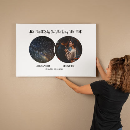 Personalized Night Sky Map Canvas – Custom Star Map with Photo, Names, Date & Location | Romantic Gift for Couples