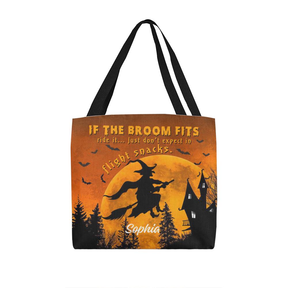 Custom Witch Tote Bag –  Halloween Tote with Full Moon & Flying Witch !