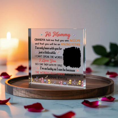 Personalized “Hi Mommy” Acrylic Block – Custom Photo & Name Gift from Baby, New Mom Gift, Mother’s Day Keepsake