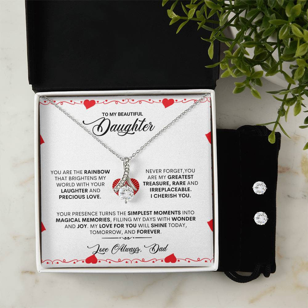 Alluring Beauty Necklace and Clear CZ Earrings Set-To My Daughter-Love Dad