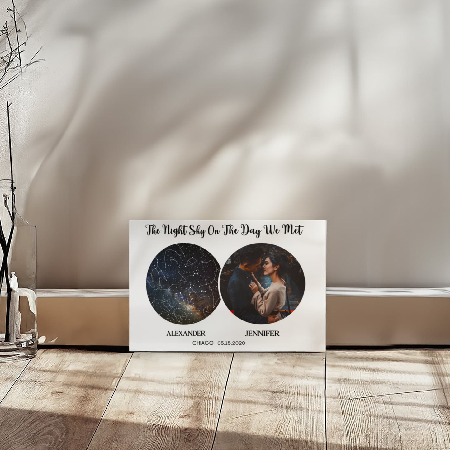 Personalized Night Sky Map Canvas – Custom Star Map with Photo, Names, Date & Location | Romantic Gift for Couples