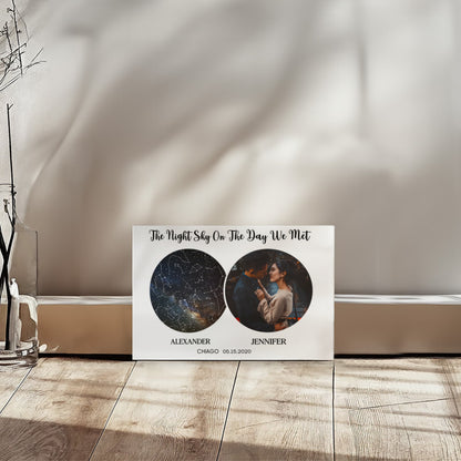 Personalized Night Sky Map Canvas – Custom Star Map with Photo, Names, Date & Location | Romantic Gift for Couples