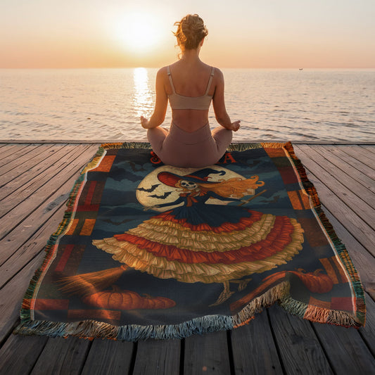 Custom Witch Silhouette Blanket – Personalized Halloween Throw with Name & Moon !