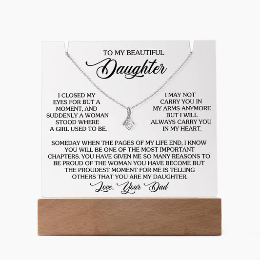 Keepsake Acrylic Plaque Bundle w/ Alluring Beauty Necklace, Gift to Daughter, Love From Dad