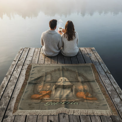 Haunted Pumpkin Ghost Blanket – Cozy Halloween Throw for Spooky Nights !