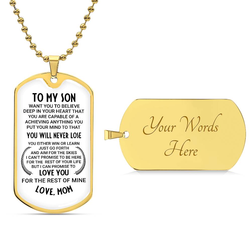 To My Son, A Gift From Mom, Dog Tag Necklace with Engraving