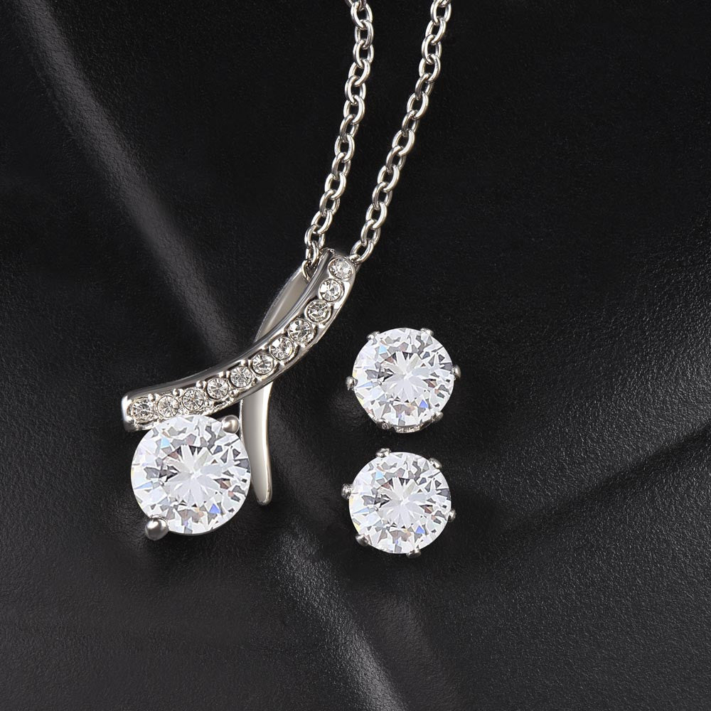 Alluring Beauty Necklace and Clear CZ Earrings Set-To My Daughter-Love Dad