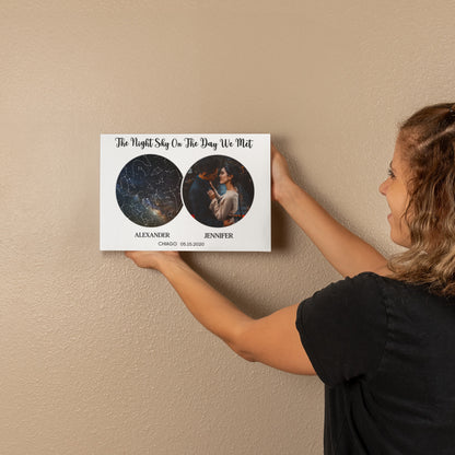 Personalized Night Sky Map Canvas – Custom Star Map with Photo, Names, Date & Location | Romantic Gift for Couples