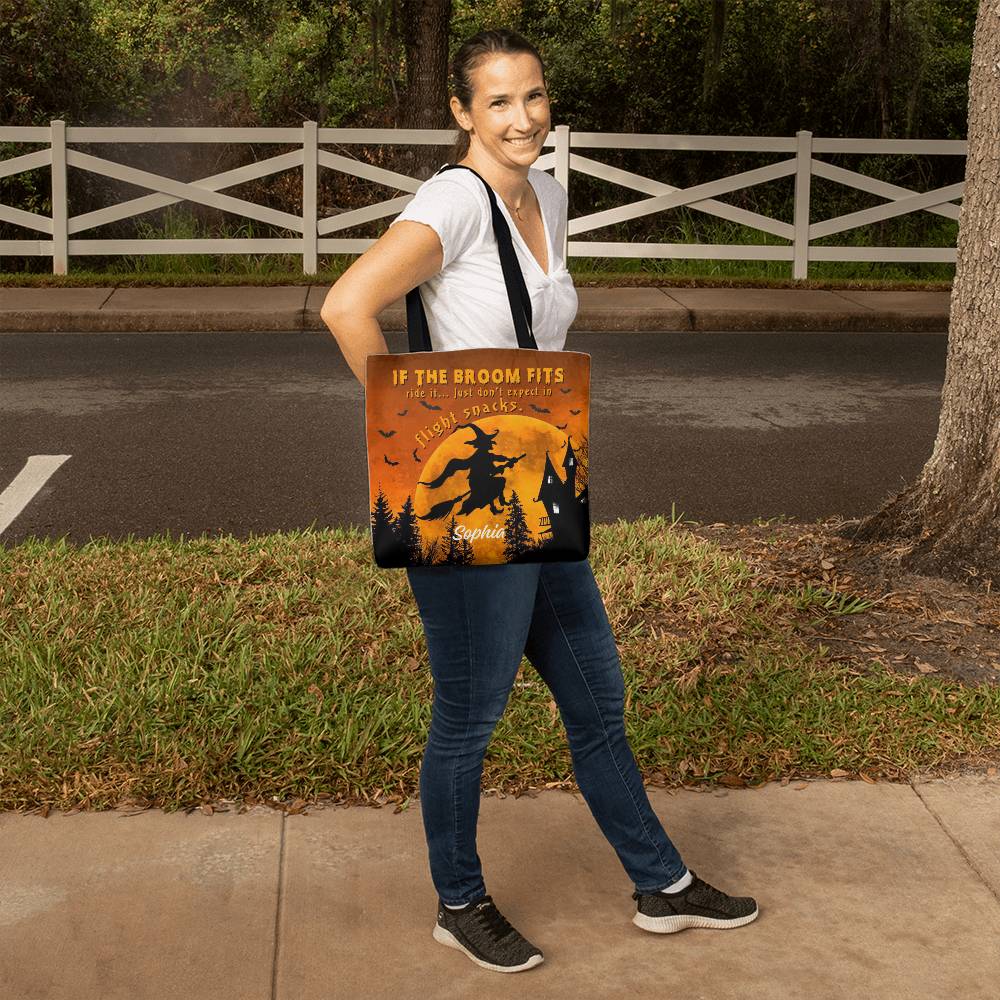 Custom Witch Tote Bag –  Halloween Tote with Full Moon & Flying Witch !