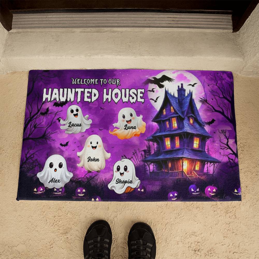 Welcome to Our Haunted House: A Spooky Family Greeting Mat !