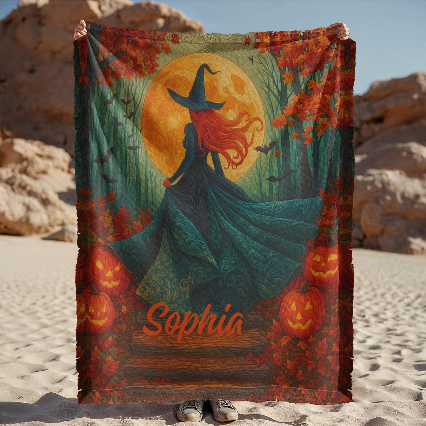 Personalized Witch Skeleton Blanket – Custom Halloween Throw with Name !