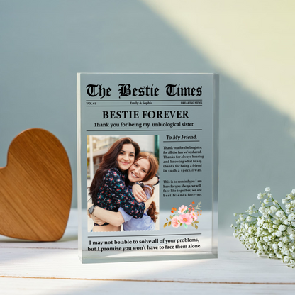 Personalized "Bestie Forever" Acrylic Block – Custom Best Friend Gift with Floral Design, Unbiological Sister Keepsake