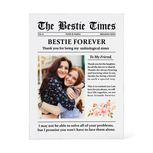 Personalized "Bestie Forever" Acrylic Block – Custom Best Friend Gift with Floral Design, Unbiological Sister Keepsake