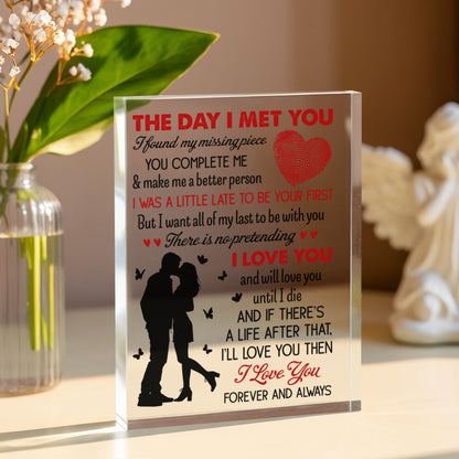Personalized "The Day I Met You" Acrylic Block – Custom Couple Photo Gift, Romantic Keepsake for Anniversary or Valentine’s Day