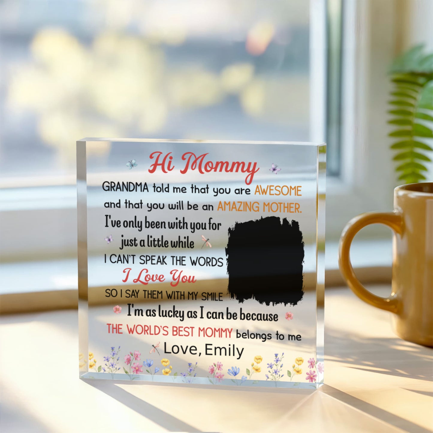 Personalized “Hi Mommy” Acrylic Block – Custom Photo & Name Gift for New Moms, Mother’s Day Keepsake from Baby