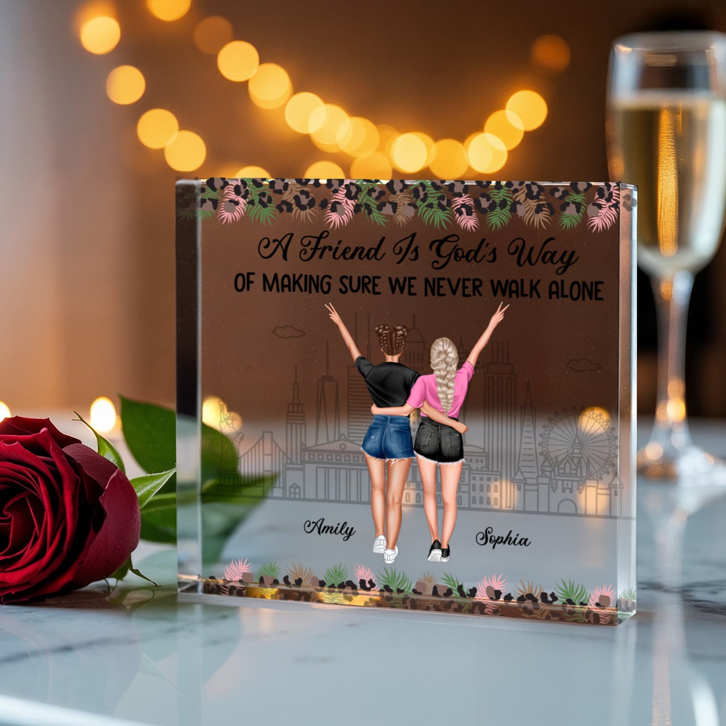 Personalized "A Friend Is God's Way" Acrylic Block – Custom Friendship Gift with Floral Design, Best Friend Keepsake
