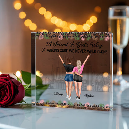 Personalized "A Friend Is God's Way" Acrylic Block – Custom Friendship Gift with Floral Design, Best Friend Keepsake