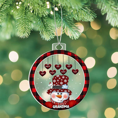 Personalized Grandma Ornament with 8 Names – Custom Family Christmas Ornament | Snowman Plaid Holiday Decoration 2025
